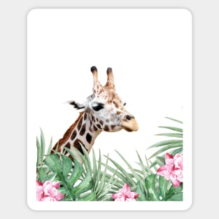 Giraffe, Tropical leaves and flowers, Animal, Nursery, Trendy decor, Interior Art Print Sticker